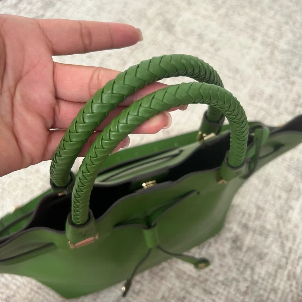 Michael Kors Green Leather Drawstring Satchel with Braided Handles - Picture 6 of 8